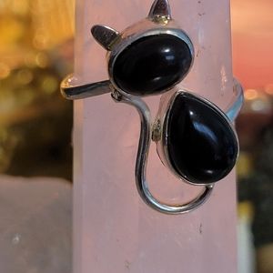 Black Onyx Cat Ring .925